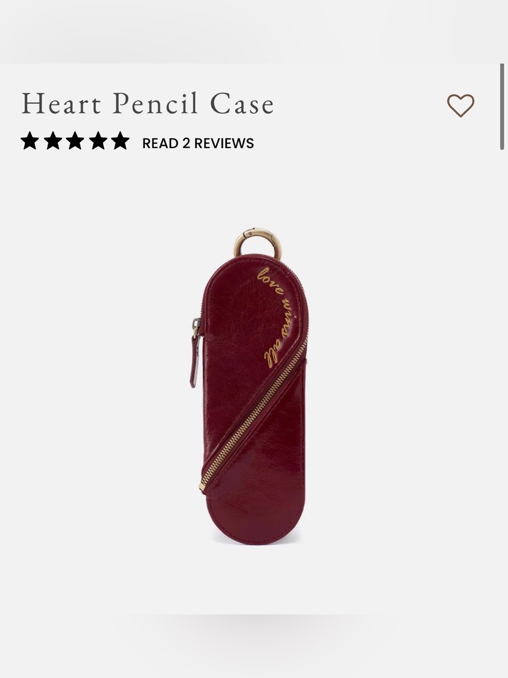 HOBO Heart Pencil Case in Deep Burgundy with Gold Script